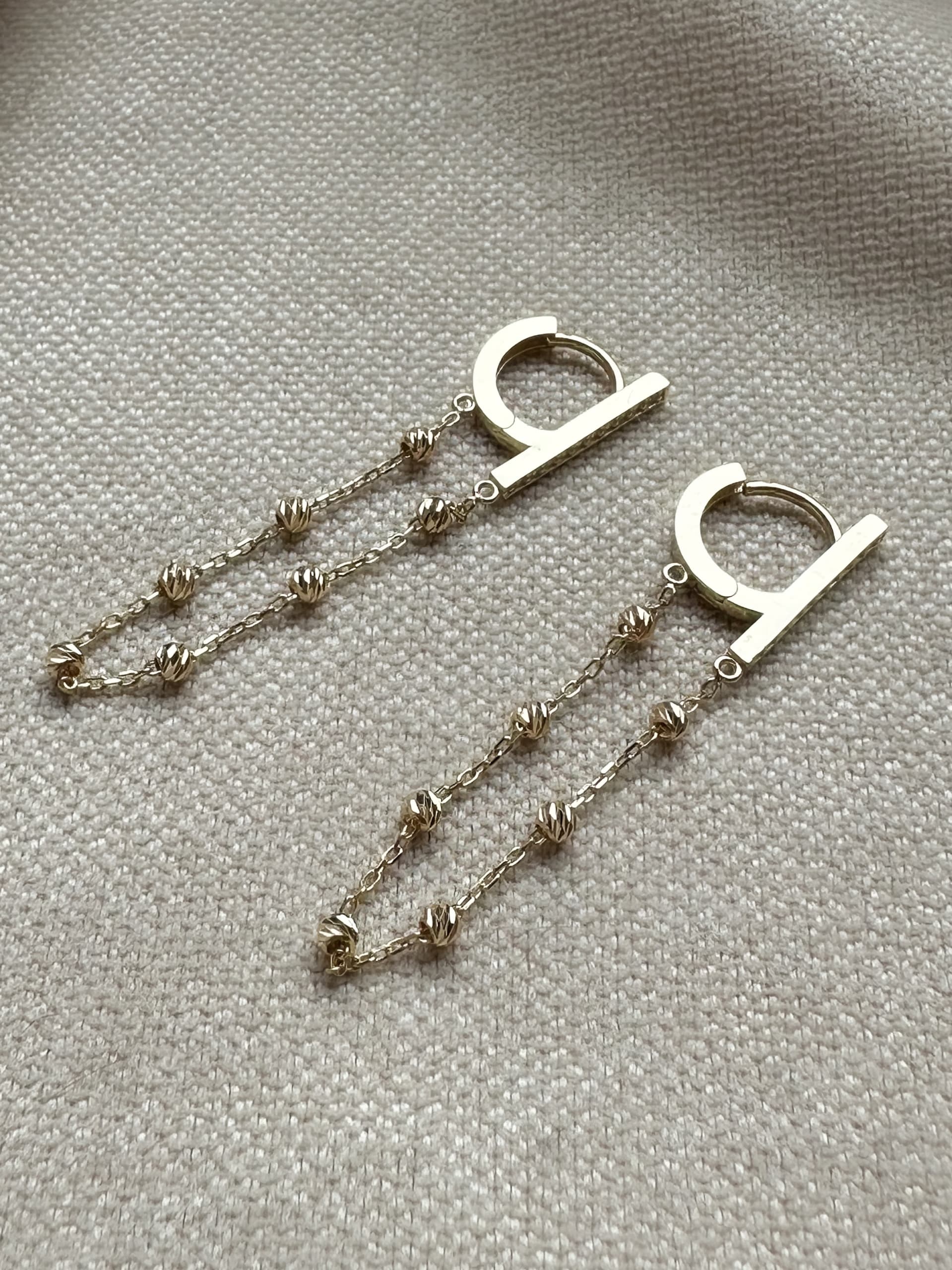 Złote kolczyki próba 585 WISZĄCE Z KULKAMI