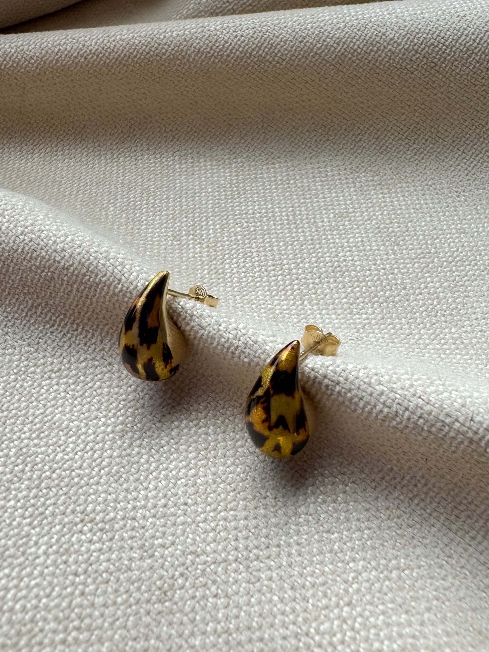 Złote kolczyki 585 KROPLE, KROPELKI PANTERKA